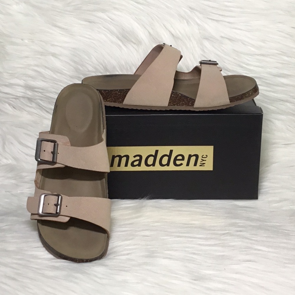 Madden NYC Breckk Double-Buckle Slide Sandal, Blush, 9.5
